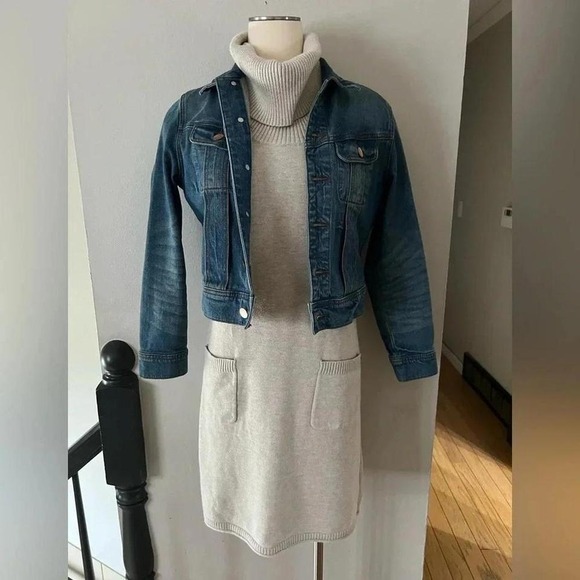 Athleta Zuni Cowl Neck Short Sleeve Pocket Sweater Dress Oatmeal - Size S - Picture 7 of 8